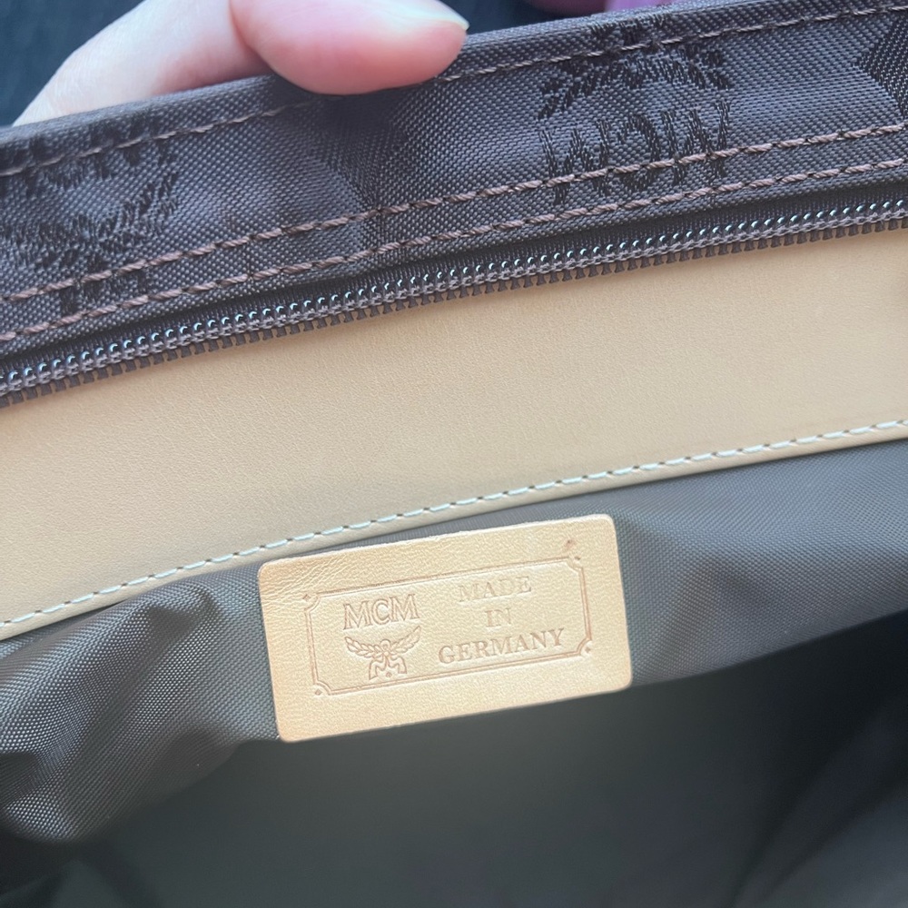 MCM Brown Monogram Tote with Gold Chain and Tan Leather Straps - Picture 6 of 15